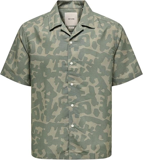 Only & Sons Men's Green/Beige Onsden Summer Resort Ss Shirt|Only & Sons in Lebano