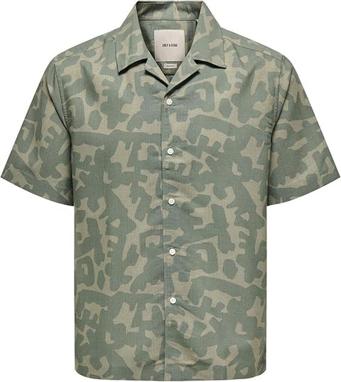 Only & Sons Men's Green/Beige Onsden Summer Resort Ss Shirt|Only & Sons in Lebano