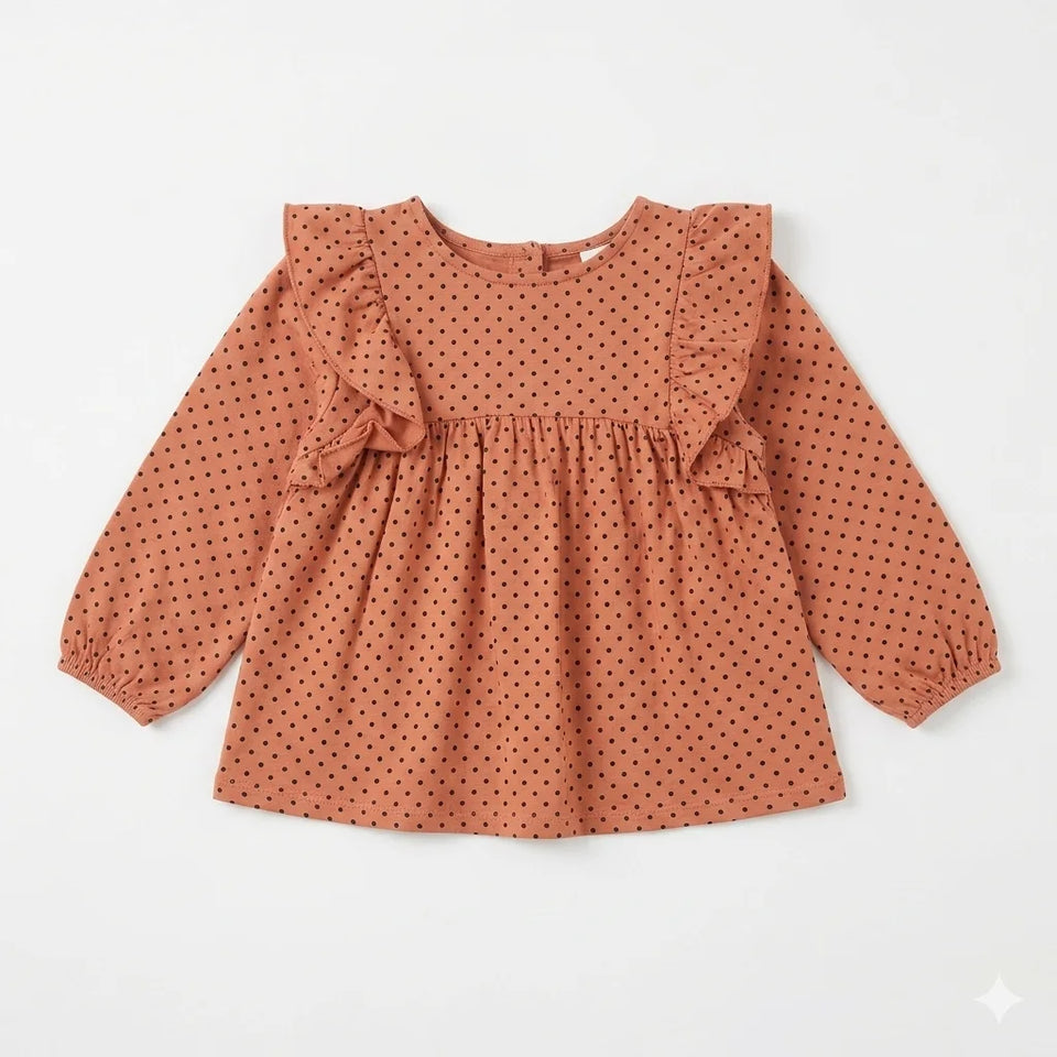 Zara Girl's Dusty Rose Polka Dots RuffledBlouse | Zara in Lebanon