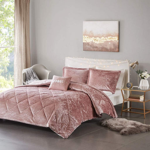 Intelligent Design King/Cal King Dusty Rose Felicia Blush Velvet Diamond Quilting Comforter Set | Intelligent Design In Lebanon