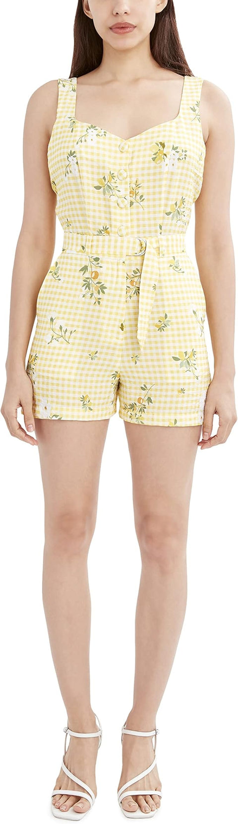 BCBG Women's Yellow Floral Relaxed Leg Romper | BCBG In Lebanon