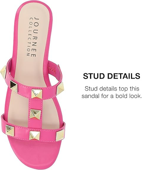 Journee Collection Women's Fuchsia Kendall Leather Almond toe Slide Slippers | Journee Collection In Lebanon