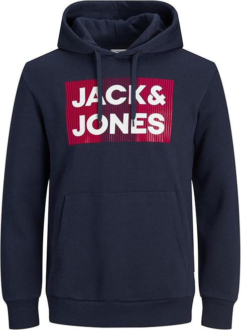 Jack & Jones Men's Navy Jersey Logo Printed Hoodie |Jack & Jones In Lebanon