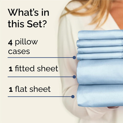 Sky King Light Blue Super Soft Cotton With 18-Inch Deep Mattress 4-Piece Bed Sheet Set | Sky In Lebanon