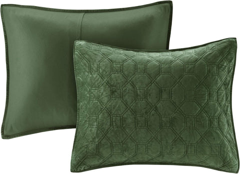 Madison Park Full/ Queen Dark Green Harper Quilt Set Velvet Geometric Design Lightweight Coverlet | Madison Park In Lebanon
