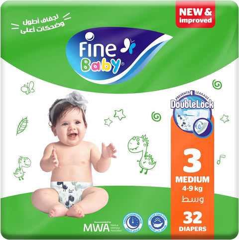 Fine Baby Diapers, Size 3, Medium, 4-9 kg, 32 Diaper