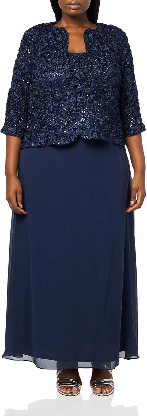 Alex Evenings Women's Navy Plus Size Glitter Two Piece Dress Set | Alex Evenings In Lebanon