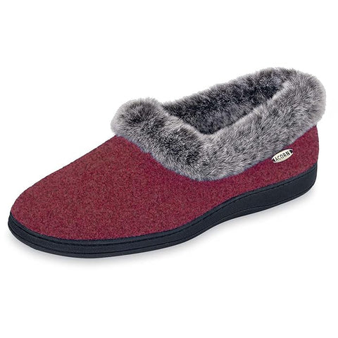 Acorn Women's Burgundy Fur Chinchilla Collar Slipper |Acorn In Lebanon