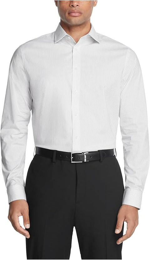 Calvin Klein Men's White Striped Dress Shirt Non Iron Stretch Slim Shirt | Calvin Klein In Lebanon