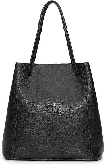 Black leather tote bag on a white background