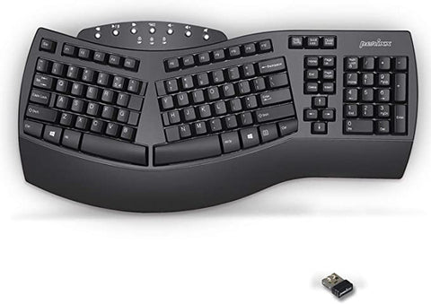 EU Perixx Periboard-612 Wireless Ergonomic Split Keyboard with Dual Mode 2.4G and Bluetooth Feature, Compatible with Windows 10 and Mac OS X System, Black, US English Layout AM125