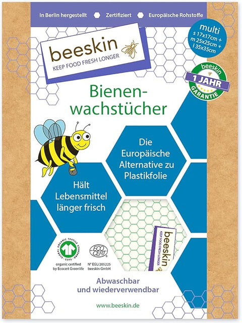 Beeskin Beeswax Wraps Set of 3 for Keeping Food Fresh and Storage17 x 17 cm & M, 25 x 25 cm & L, 35 x 35 cm  | Beeskin in Lebanon