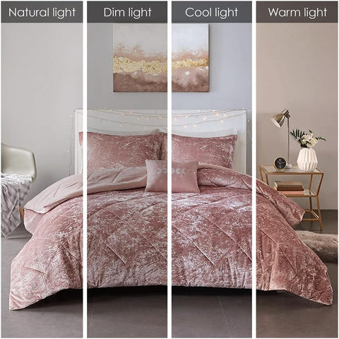 Intelligent Design King/Cal King Dusty Rose Felicia Blush Velvet Diamond Quilting Comforter Set | Intelligent Design In Lebanon
