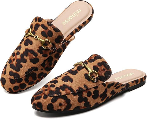 Minorsu Women's Black Animal Print Buckle Mules | Minorsu In Lebanon