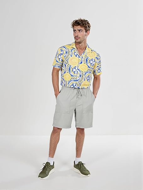 Celio Men's Sage Green Regular Fit Cotton Fashion Bermuda Jogger Shorts | Celio In Lebanon