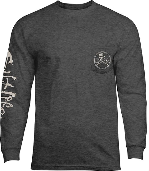 Salt Life Men's Gray Skull and Poles Long Sleeve Crew Neck Blouse | Salt Life In Lebanon