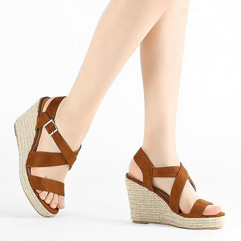 Allegra K Women's Brown Espadrilles Platform Heel Sandal | Allegra K In Lebanon