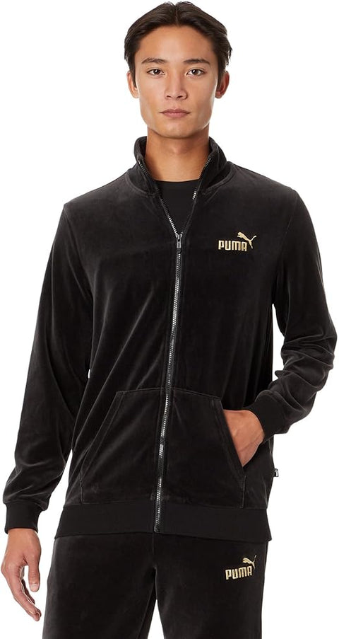 Puma Men's Black Gold Trimmed Velour Track Jacket |Puma In Lebanon