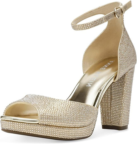 Anne Klein Women's Gold Akvista Embellished Platform Heeled Sandals  |  Anne Klein in Lebanon