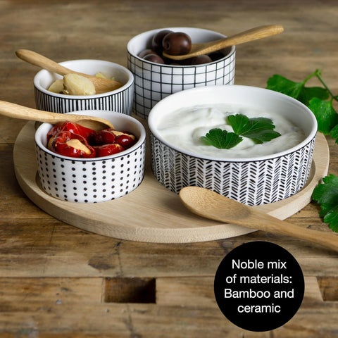 Moritz & Moritz 4 x White Dip Bowls Set with Wooden Board | Moritz & Moritz In Lebanon