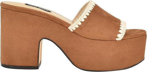Nine West Women's Brown Yickie Slip-on Round Toe Wedge Sandals | Nine West In Lebanon