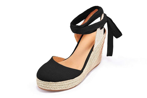 Nailyhome Women's Black Espadrille Wedge Heeled Sandals |Nailyhome In Lebanon