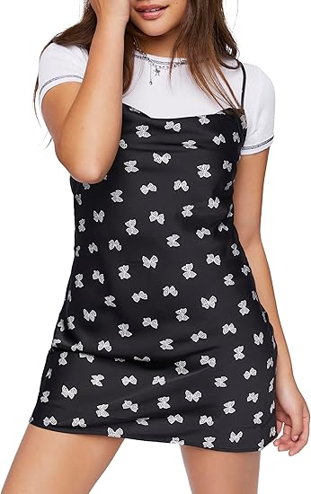 Forever 21 Women's Black Butterfly Printed Sleeveless Satin Mini Dress | Forever 21 In Lebanon