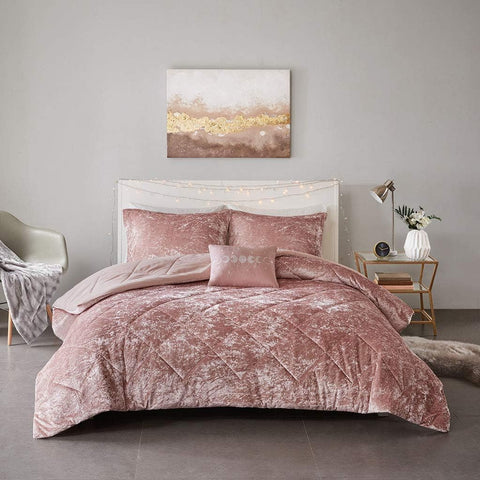 Intelligent Design King/Cal King Dusty Rose Felicia Blush Velvet Diamond Quilting Comforter Set | Intelligent Design In Lebanon