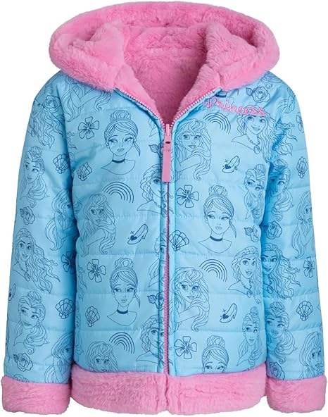 Disney Baby Girl's Blue Princess Printed Reversible Hooded Jacket |Disney In Lebanon