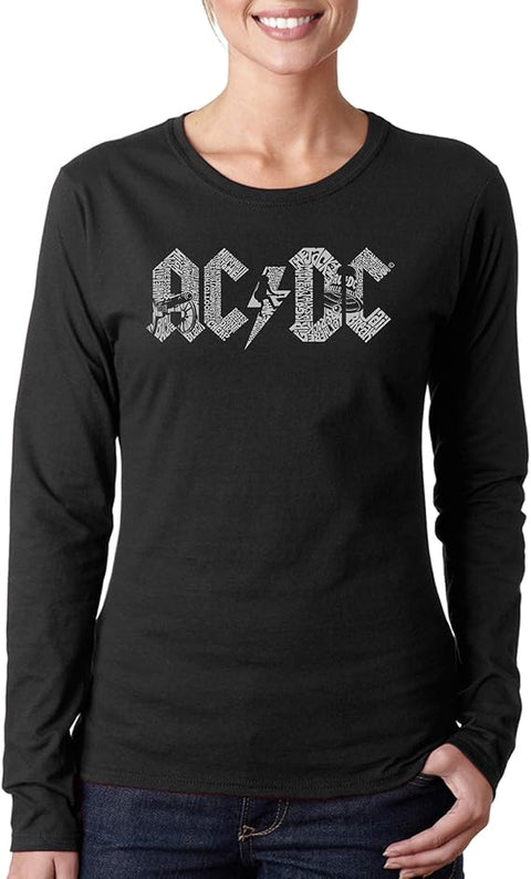 La Pop Art Women's Black ACDC Song Title Word Art Long Sleeve Blouse | La Pop Art In Lebanon