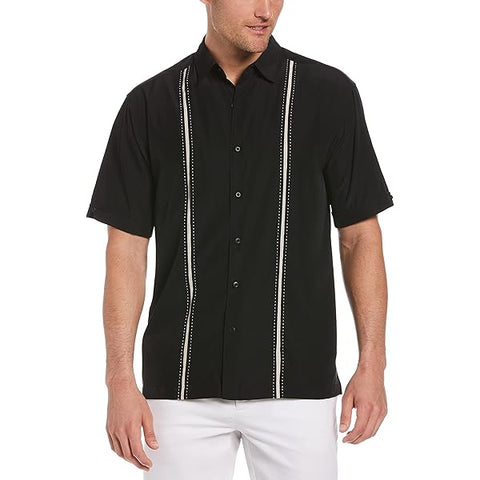 Cubavera Men's Black Cuban Camp Collar Embroidered Button Down Short Sleeve Shirt|Cubavera In Lebanon
