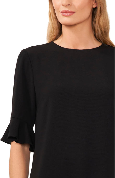 CeCe Women's Black Ruffle Cuff Crew Neck Blouse | CeCe In Lebanon