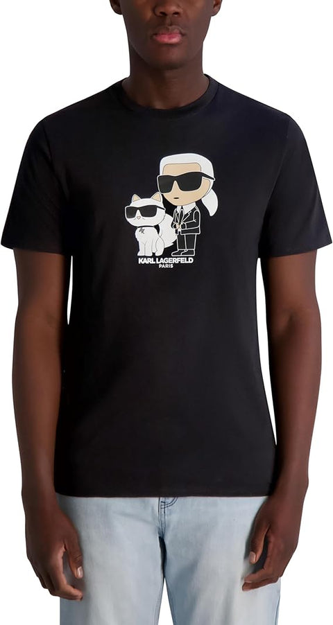 Karl Lagerfeld Men's Black Short Sleeve Crewneck Graphic Design T-Shirt | Karl Lagerfeld In Lebanon