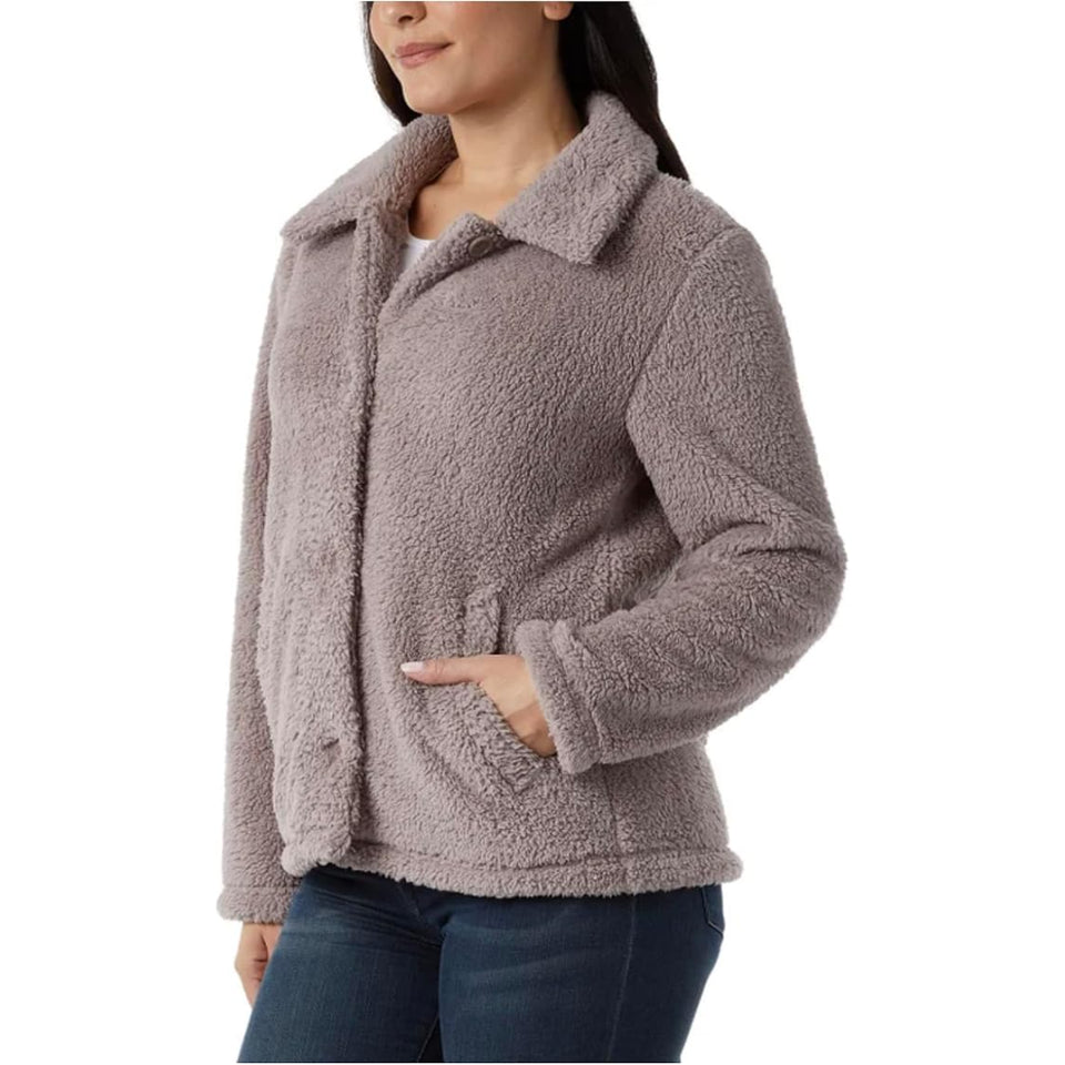 32 Degrees Women's Mauve Cozy Fleece Button Front Jacket