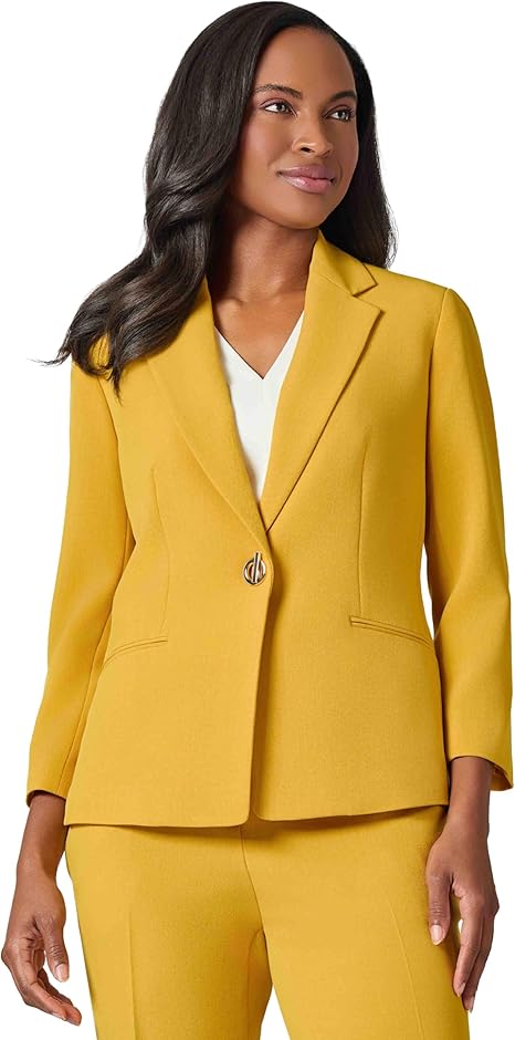 Kasper Women's Yellow Mustard Crepe Novelty Eyelet Front Notch Collar Blazer | Kasper In Lebanon