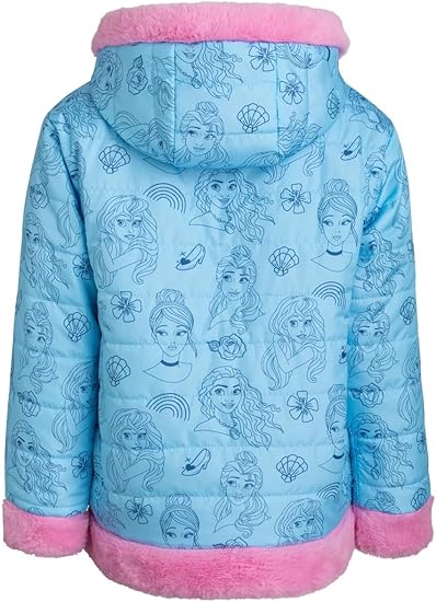Disney Baby Girl's Blue Princess Printed Reversible Hooded Jacket |Disney In Lebanon