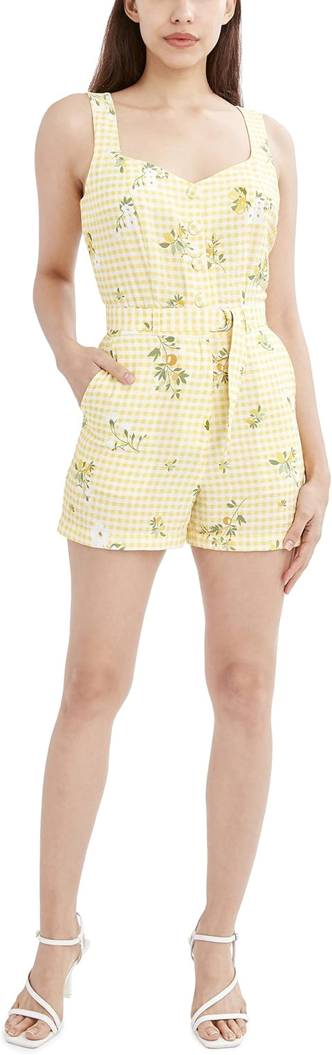 BCBG Women's Yellow Floral Relaxed Leg Romper | BCBG In Lebanon
