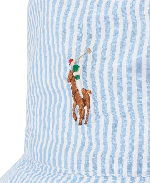 Polo Ralph Lauren Women's Blue & White Reversible Seersucker Bucket Hat | Polo Ralph Lauren In Lebanon