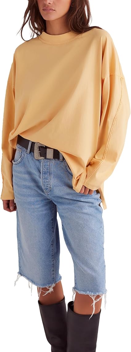 Free People Women's Light Yellow Heater Tee Sweatshirt| Free People In Lebanon