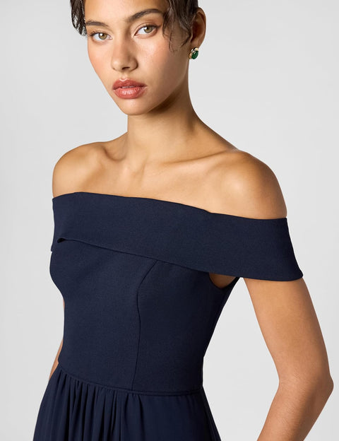 Adrianna Papell Women's Navy Off-The-Shoulder Chiffon Gown Dress | Adrianna Papell In Lebanon