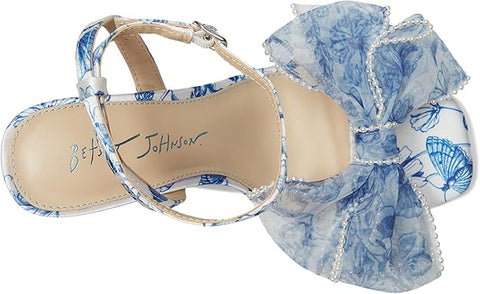 Betsey Johnson Women's Blue & White Floral Fawn Mesh Bow Heeled Sandals |Betsey Johnson In Lebanon