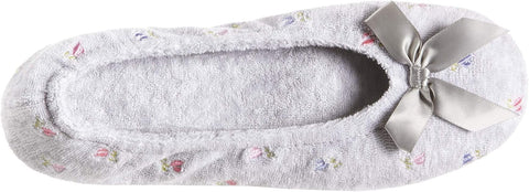 Isotoner Signature Women's White Embroidered Terry Ballerina Slippers| Isotoner Signature in Lebanon