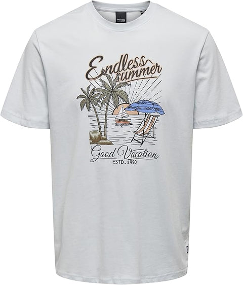 Only & Sons Men's Light Blue Onsalberto Reg Summer Ss T-Shirt | Only & Sons In Lebanon