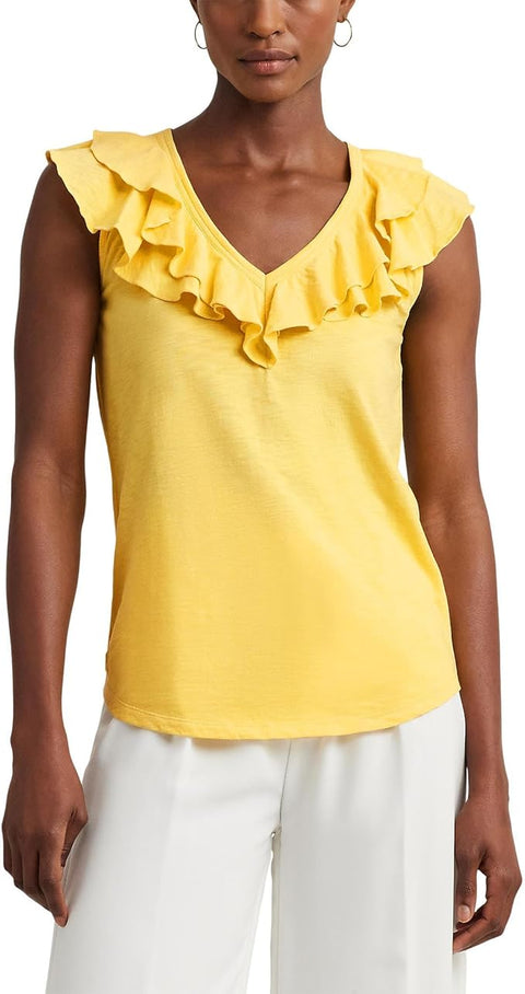 Lauren Ralph Lauren Women's Yellow Ruffle-Trim Jersey Sleeveless Blouse | Lauren Ralph Lauren In Lebanon