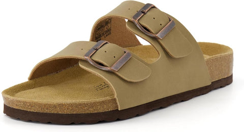 Beige sandal with brown straps on a white background