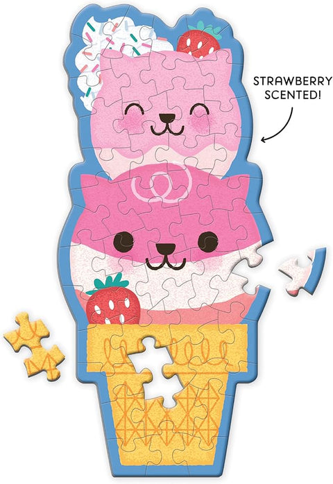 Mudpuppy Strawberry Cat Cone 48 Piece Scratch and Sniff Shaped Mini Puzzle | Mudpuppy In Lebanon