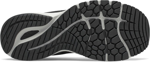 Close-up of a black running shoe sole with tread pattern
