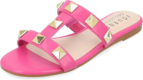 Journee Collection Women's Fuchsia Kendall Leather Almond toe Slide Slippers | Journee Collection In Lebanon