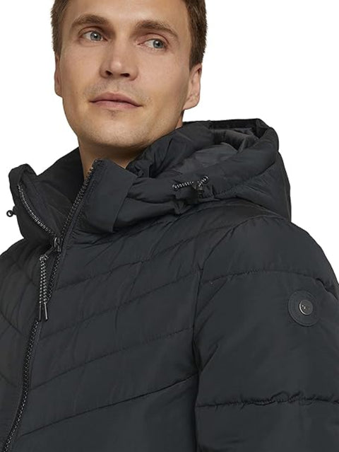 Tom Tailor Men's Black Quilted Hooded Puffer Jacket |Tom Tailor In Lebanon