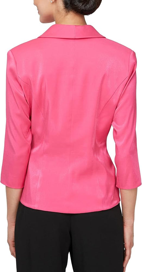 Alex Evenings Women's Fuchsia 3/4 Sleeve Surplice Neckline Stretch Shimmer Blouse  | Alex Evenings In Lebanon